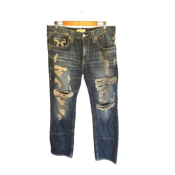 Big Star Other - Big Star Men's Union Regular Straight Ripped Jeans 36R Distressed Denim Embroide